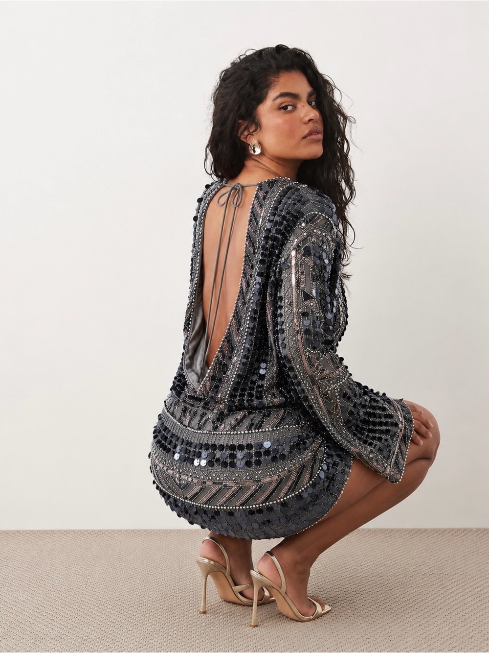 ASOS Design Curve | Rare Embellished Patchwork Silver Sequin Dress ~ NWT US 16 - Picture 1 of 12
